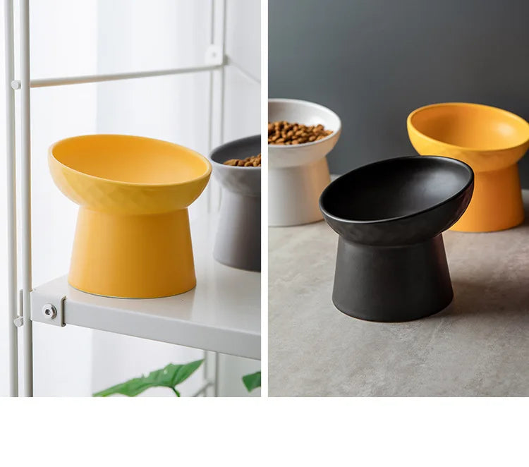 Nordic Style Elevated Ceramic Pet Bowls for Cats & Dogs