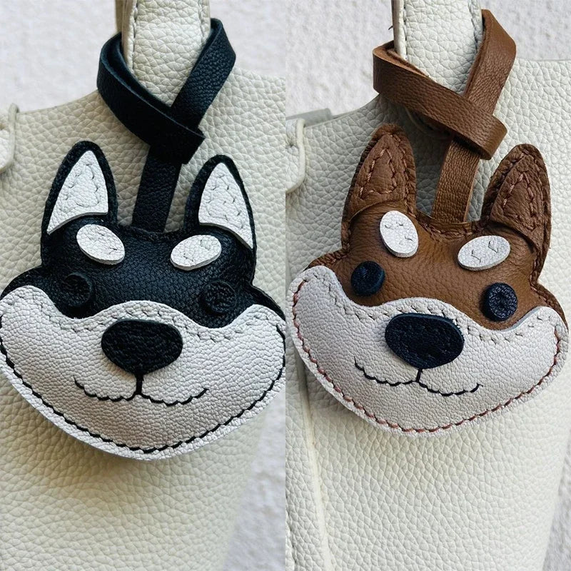 Charming Puppy-Themed Cowhide Key Chains & Backpack Charms