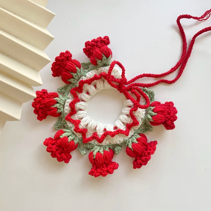 Handmade Knit Collar with Orchid Bell for Cats & Dogs