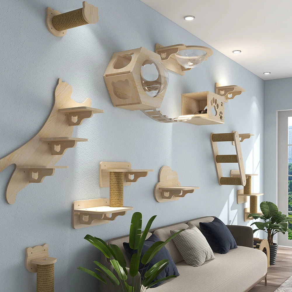 Mystery Paw Wall-Mounted Cat Playground: Climb, Scratch, Lounge!
