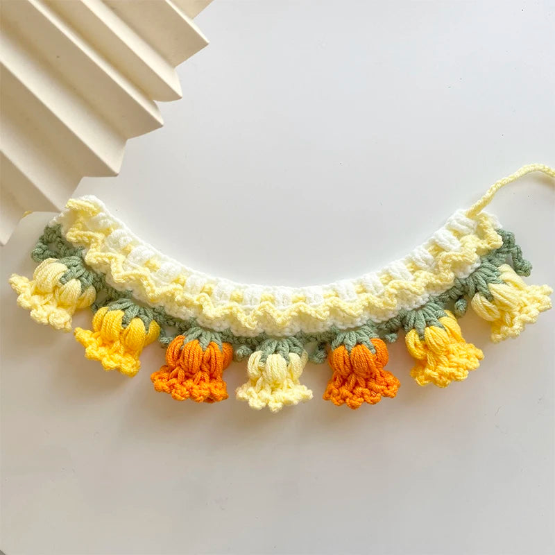 Handmade Knit Collar with Orchid Bell for Cats & Dogs