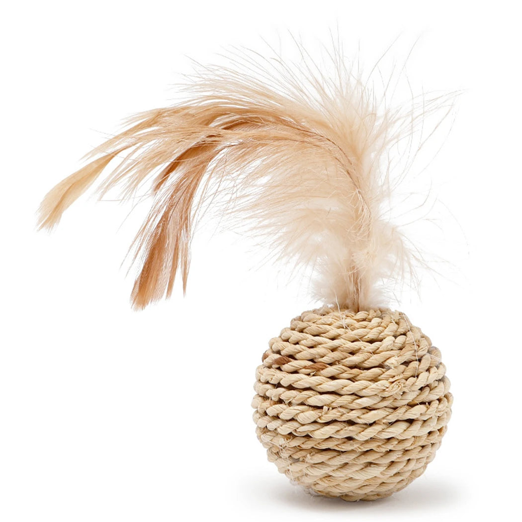 Funny Feather & Rattan Bell Balls - Interactive Cat Toys