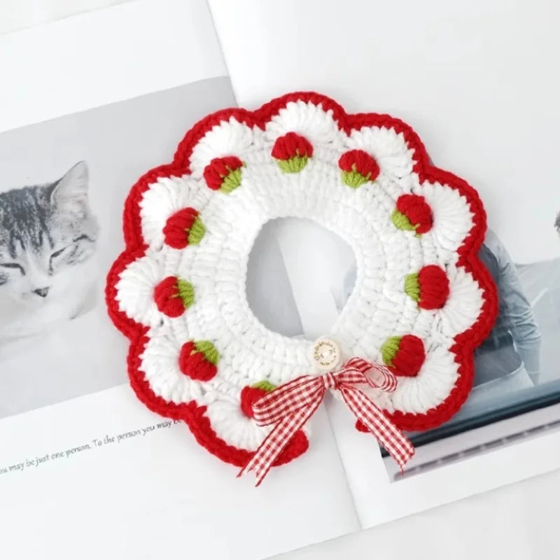 Hand-Woven Strawberry Collar for Cats & Small Dogs - Perfect for Pet Photography
