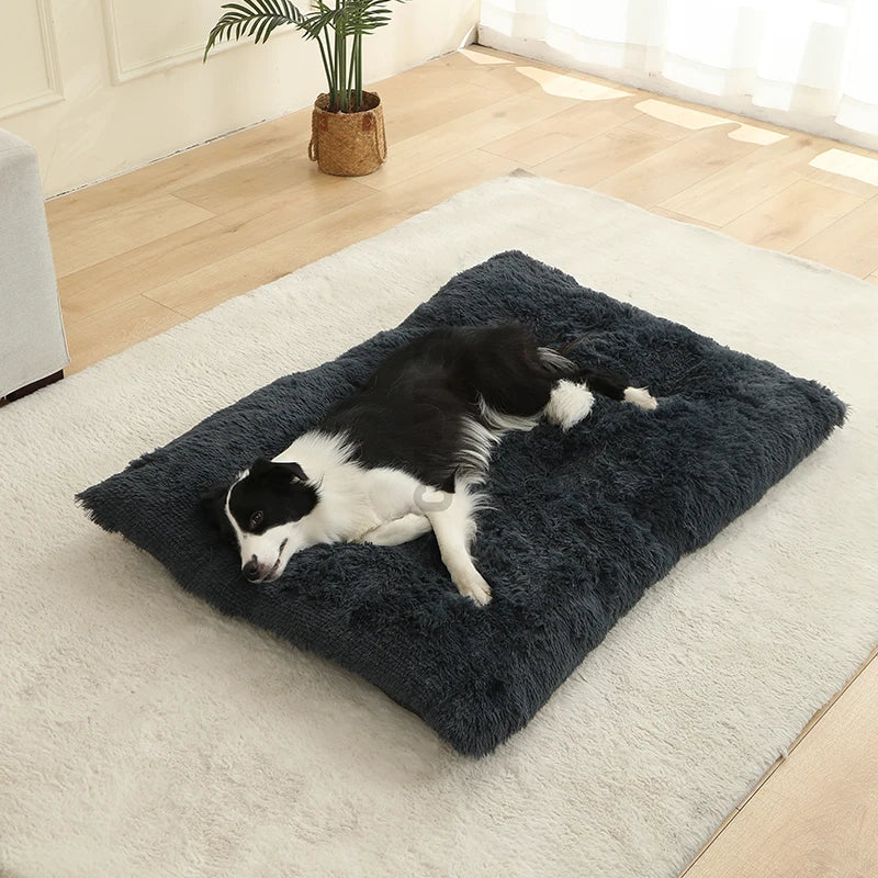 Long Plush Calming Bed - Cozy Retreat for Anxious Pets