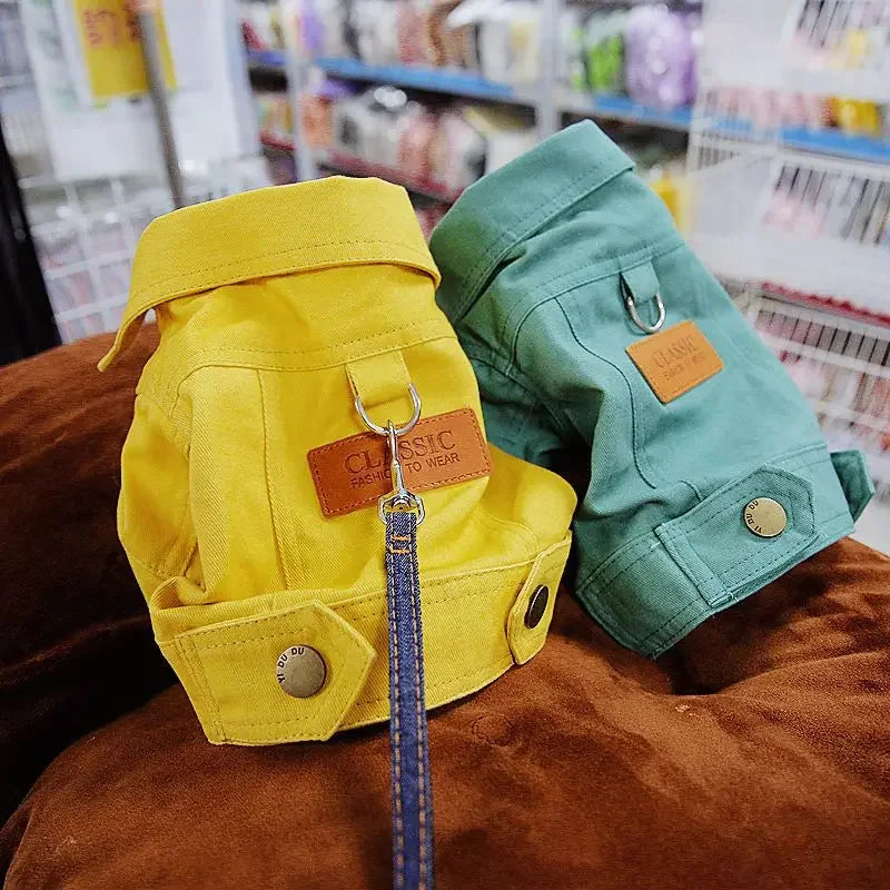 Mystery Paw Spring & Summer Dog Denim Vest with Leash Ring