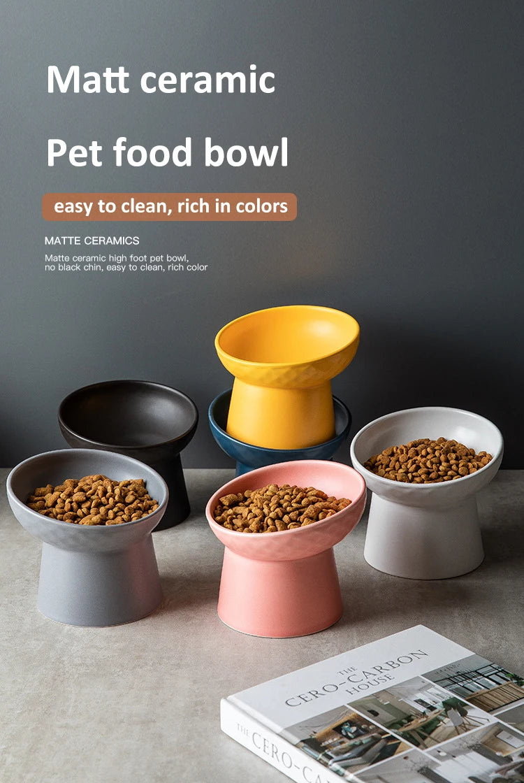 Nordic Style Elevated Ceramic Pet Bowls for Cats & Dogs