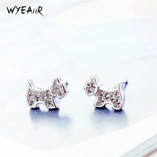 925 Sterling Silver Zircon Puppy Dog Stud Earrings