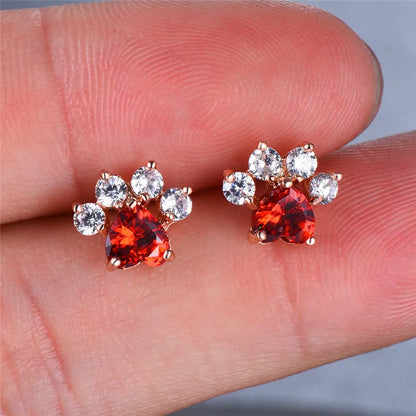 Rose Gold Crystal Paw Earrings for Pet Lovers