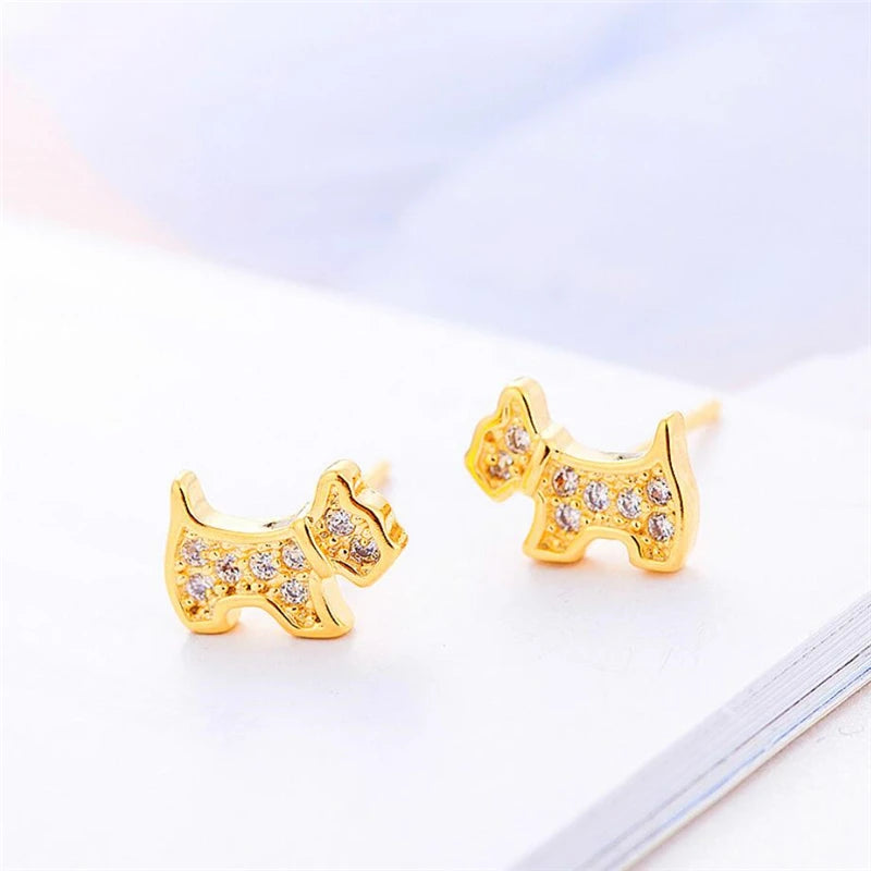 925 Sterling Silver Zircon Puppy Dog Stud Earrings