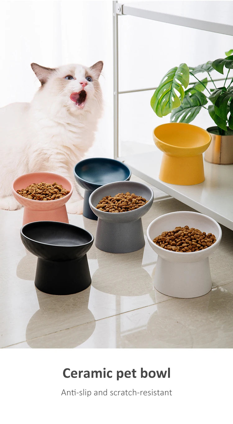 Nordic Style Elevated Ceramic Pet Bowls for Cats & Dogs