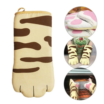 3D Cartoon Cat Paw Oven Mitt - Heat Resistant & Fun!