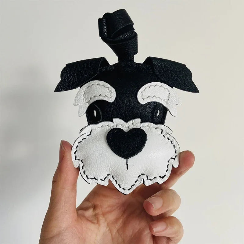 Charming Puppy-Themed Cowhide Key Chains & Backpack Charms