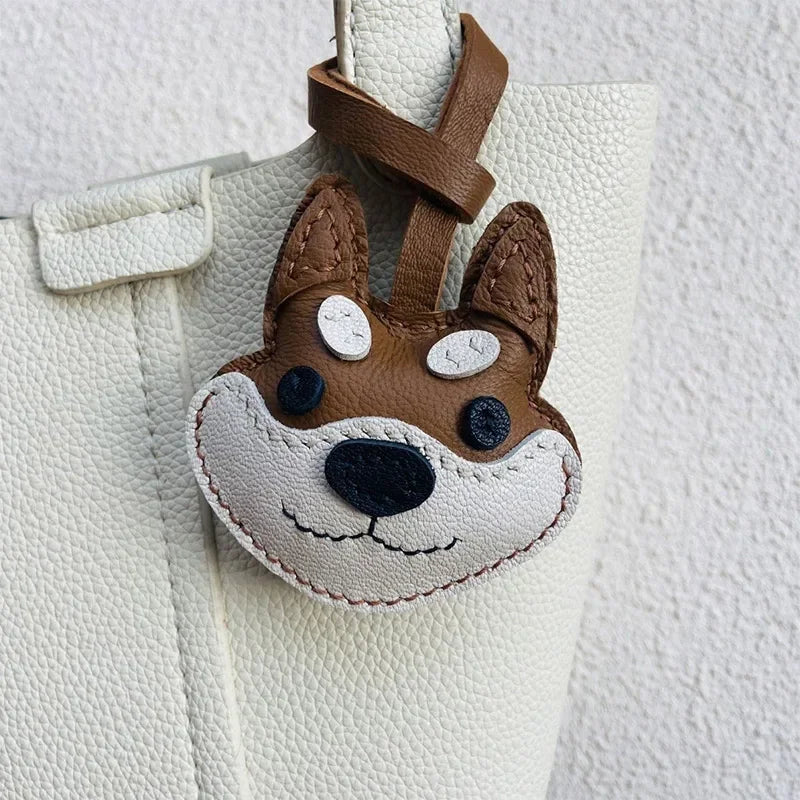 Charming Puppy-Themed Cowhide Key Chains & Backpack Charms