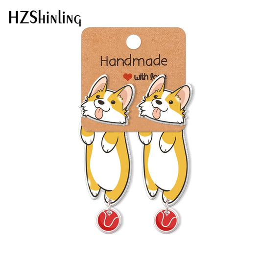 Cartoon Corgi Acrylic Stud Earrings - Fun Fashion for Pet Lovers