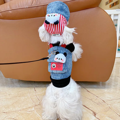 Mystery Paw Stylish Denim Dog Vest with Hat for Small Dogs