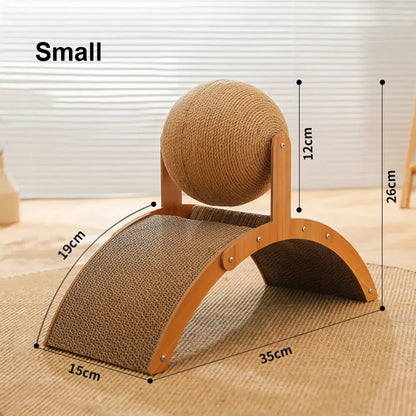 Mystery Paw 2-in-1 Wooden Cat Scratcher & Sisal Ball – Stylish Cat Furniture for Healthy Scratching