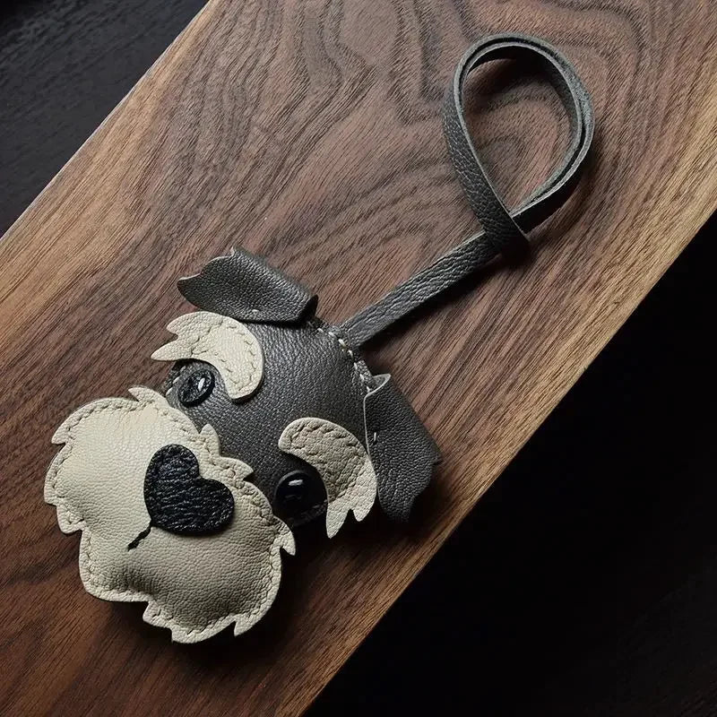 Charming Puppy-Themed Cowhide Key Chains & Backpack Charms