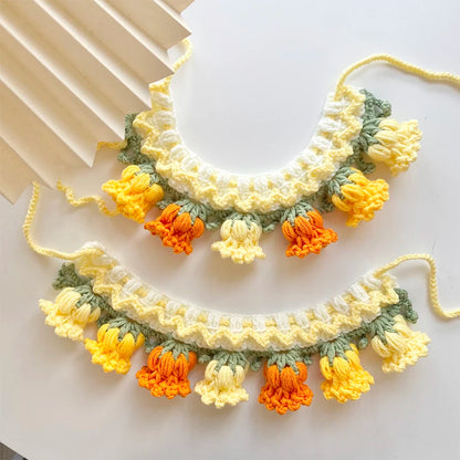 Handmade Knit Collar with Orchid Bell for Cats & Dogs