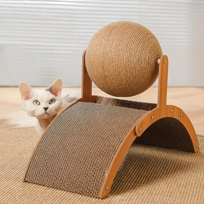 Mystery Paw 2-in-1 Wooden Cat Scratcher & Sisal Ball – Stylish Cat Furniture for Healthy Scratching