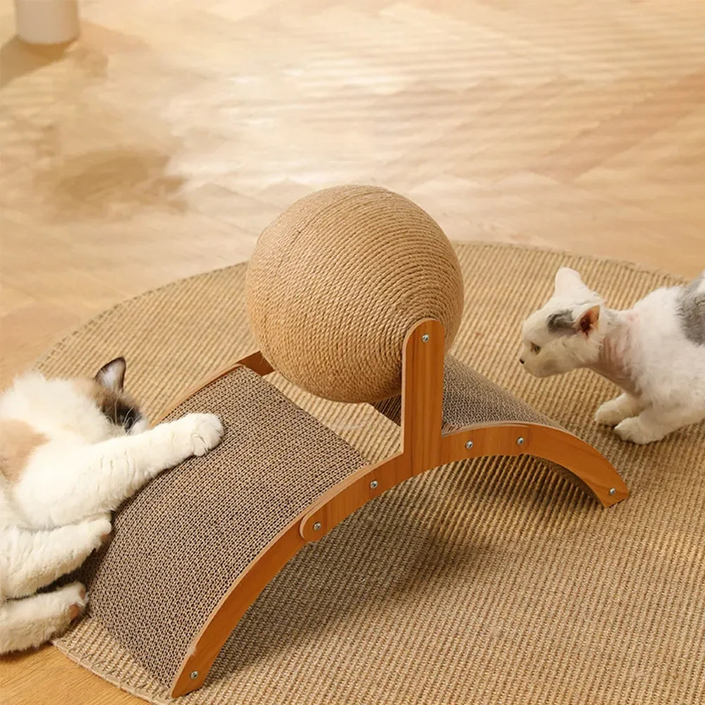 Mystery Paw 2-in-1 Wooden Cat Scratcher & Sisal Ball – Stylish Cat Furniture for Healthy Scratching