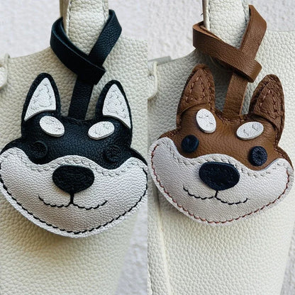 Charming Puppy-Themed Cowhide Key Chains & Backpack Charms