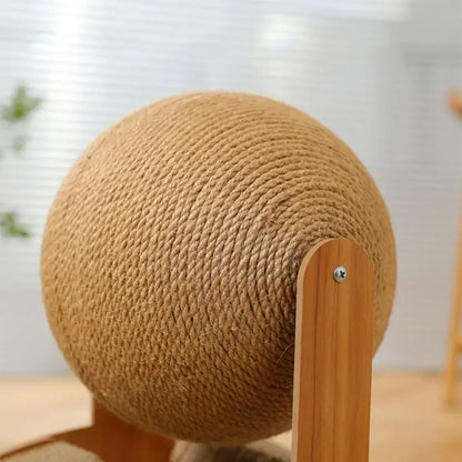 Mystery Paw 2-in-1 Wooden Cat Scratcher & Sisal Ball – Stylish Cat Furniture for Healthy Scratching