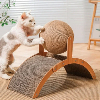 Mystery Paw 2-in-1 Wooden Cat Scratcher & Sisal Ball – Stylish Cat Furniture for Healthy Scratching