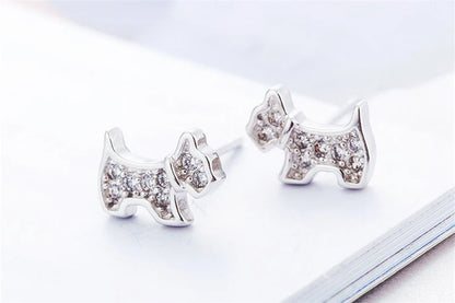 925 Sterling Silver Zircon Puppy Dog Stud Earrings