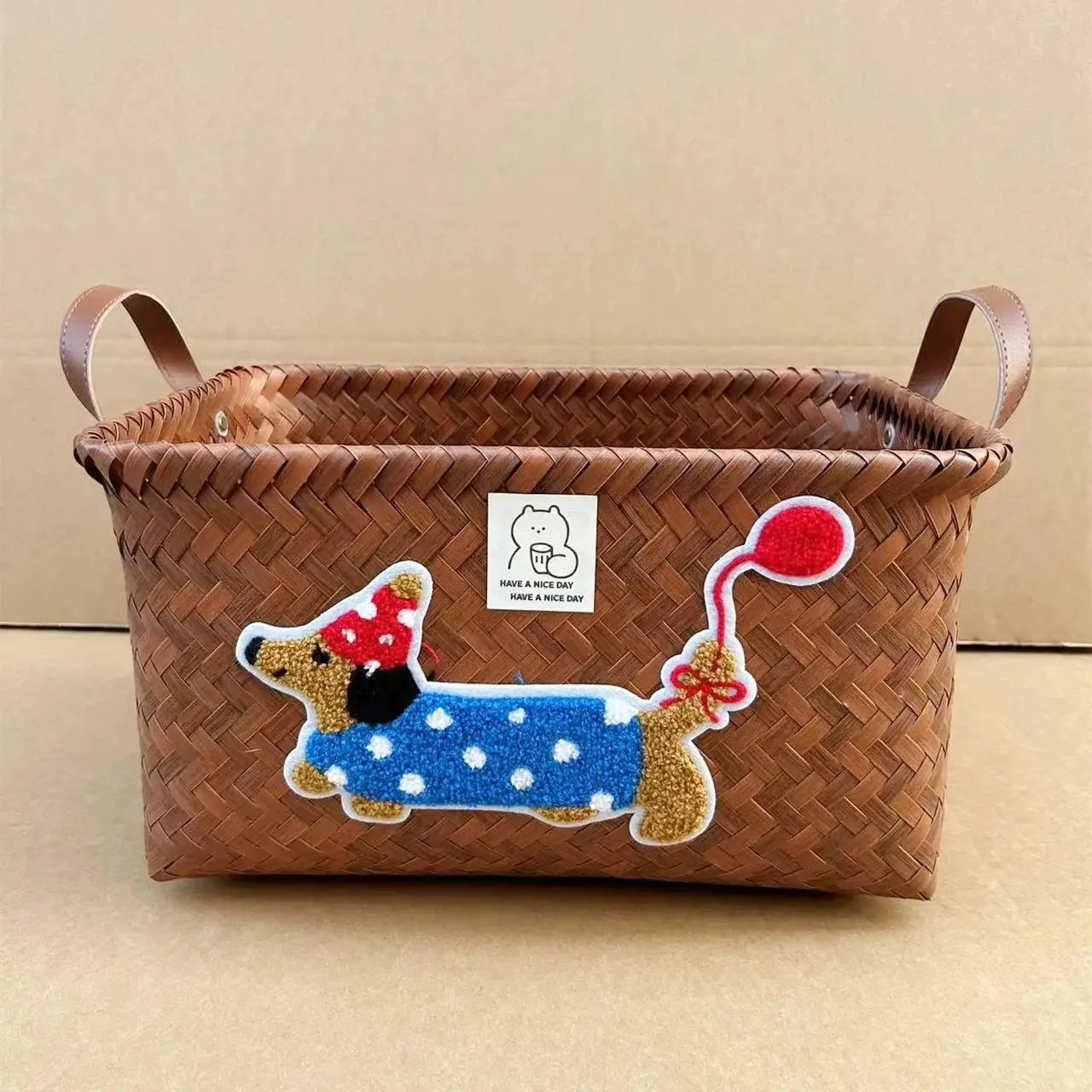 Stylish Plastic Woven Pet Toy Organizer with PU Handle