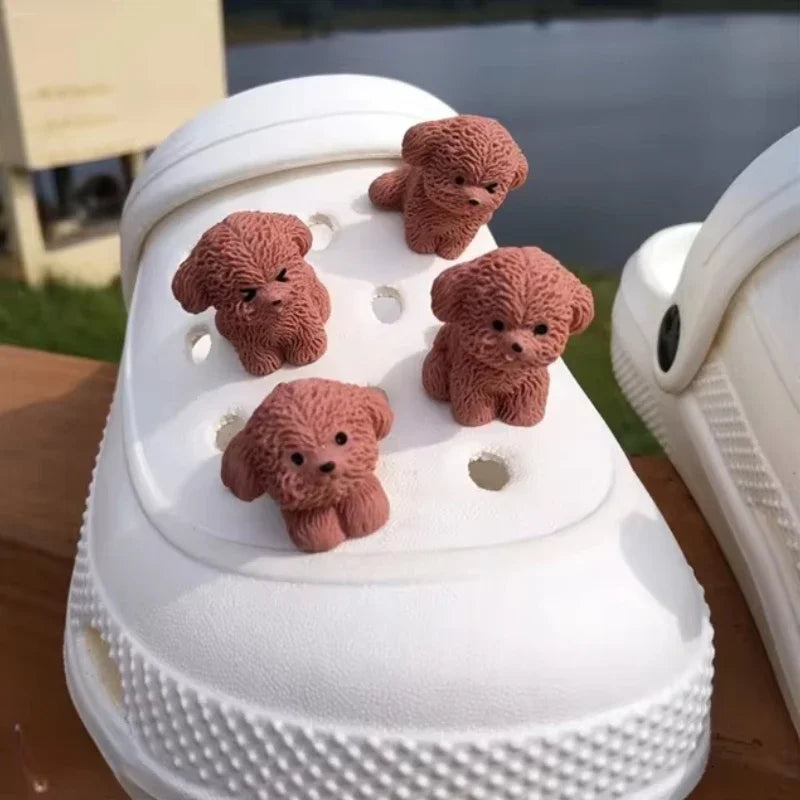 3D Cute Puppy Shoe Charms: Brown Teddy Dog Buckles for Sandals & Clogs