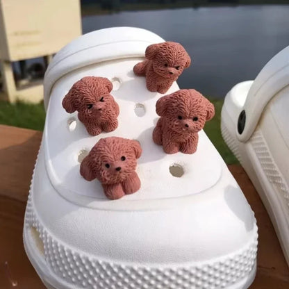 3D Cute Puppy Shoe Charms: Brown Teddy Dog Buckles for Sandals & Clogs