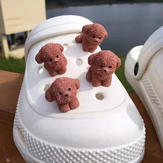 3D Cute Puppy Shoe Charms: Brown Teddy Dog Buckles for Sandals & Clogs