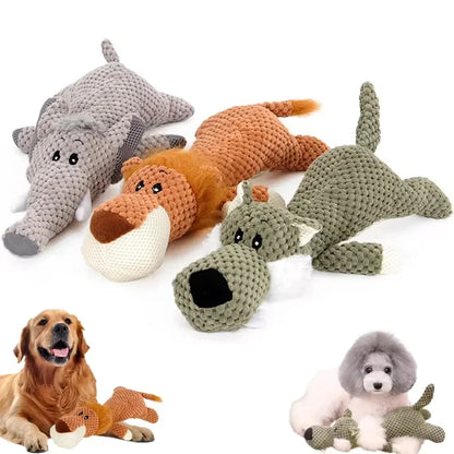 Squeaky Lion, Wolf, & Elephant Plush Toys for Dogs