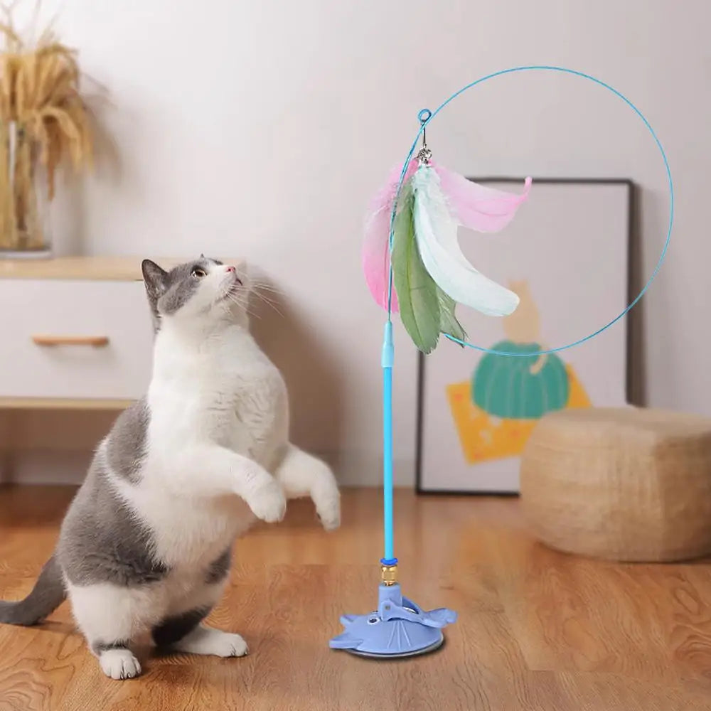 Mystery Paw Suction Cup Feather Teaser Wand - Endless Fun for Your Feline!