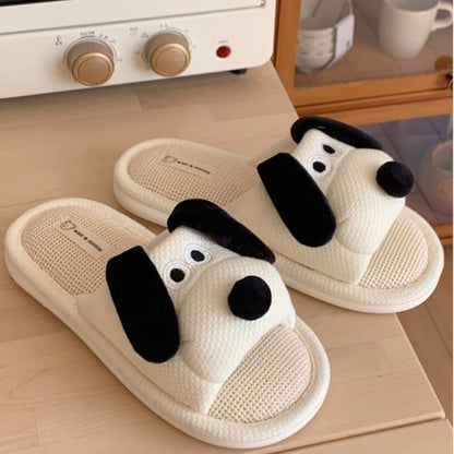 Women's Cartoon Dog Linen Slippers - Cozy & Fun Indoor Footwear