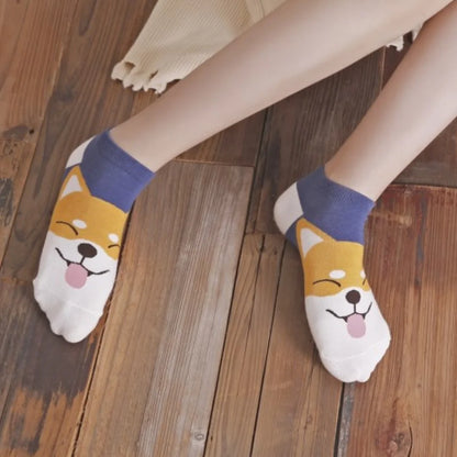 Comfy Cartoon Cat & Dog Women's Socks - 5 Pairs