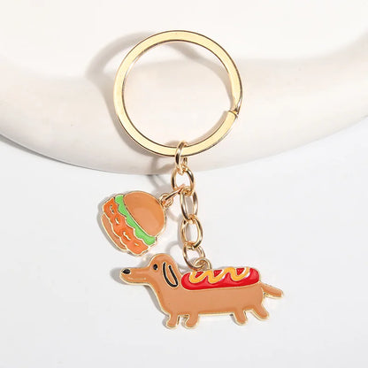 Charming Enamel Keychain - Hamburger & Hot Dog