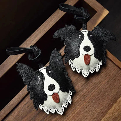 Charming Puppy-Themed Cowhide Key Chains & Backpack Charms