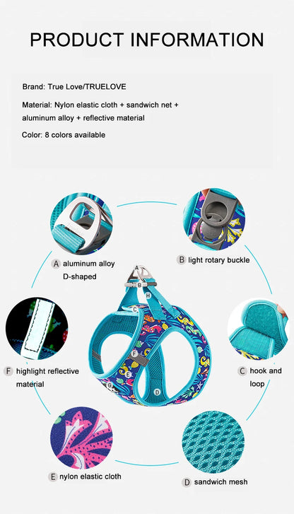 Mystery Paw Reflective Air Mesh Harness for Small & Medium Pets