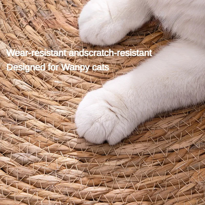 Mystery Paw Natural Rattan Cat Scratcher Mat - Elegant Floor & Furniture Protector