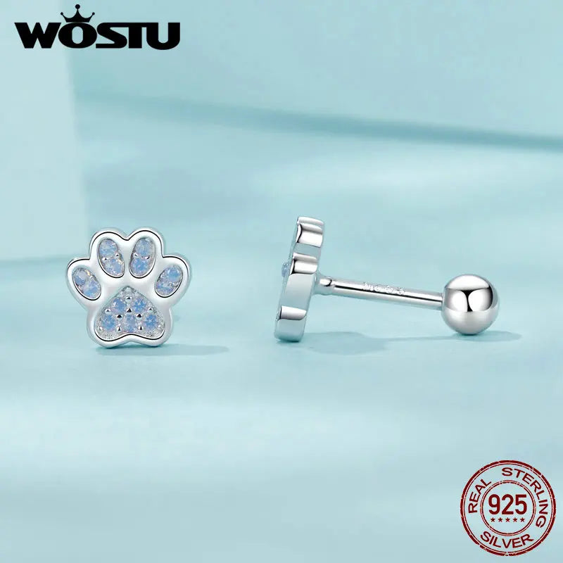Mystery Paw Sterling Silver Pink Opal Paw Earrings - Purrfect Gift!
