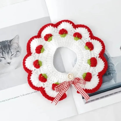 Hand-Woven Strawberry Collar for Cats & Small Dogs - Perfect for Pet Photography