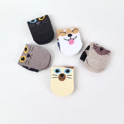 Comfy Cartoon Cat & Dog Women's Socks - 5 Pairs