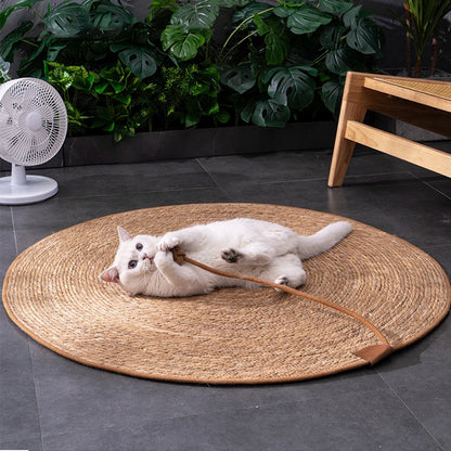 Mystery Paw Natural Rattan Cat Scratcher Mat - Elegant Floor & Furniture Protector