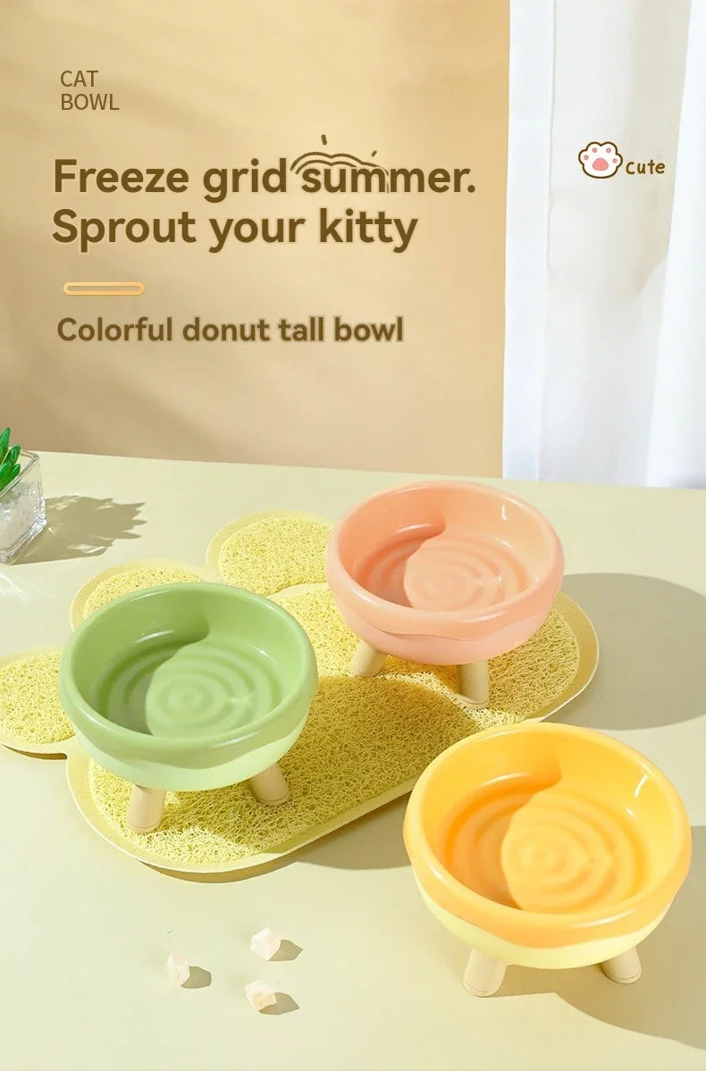 Colorful Tall Cat and Small Dog Feeding Bowl with Non-Slip Base