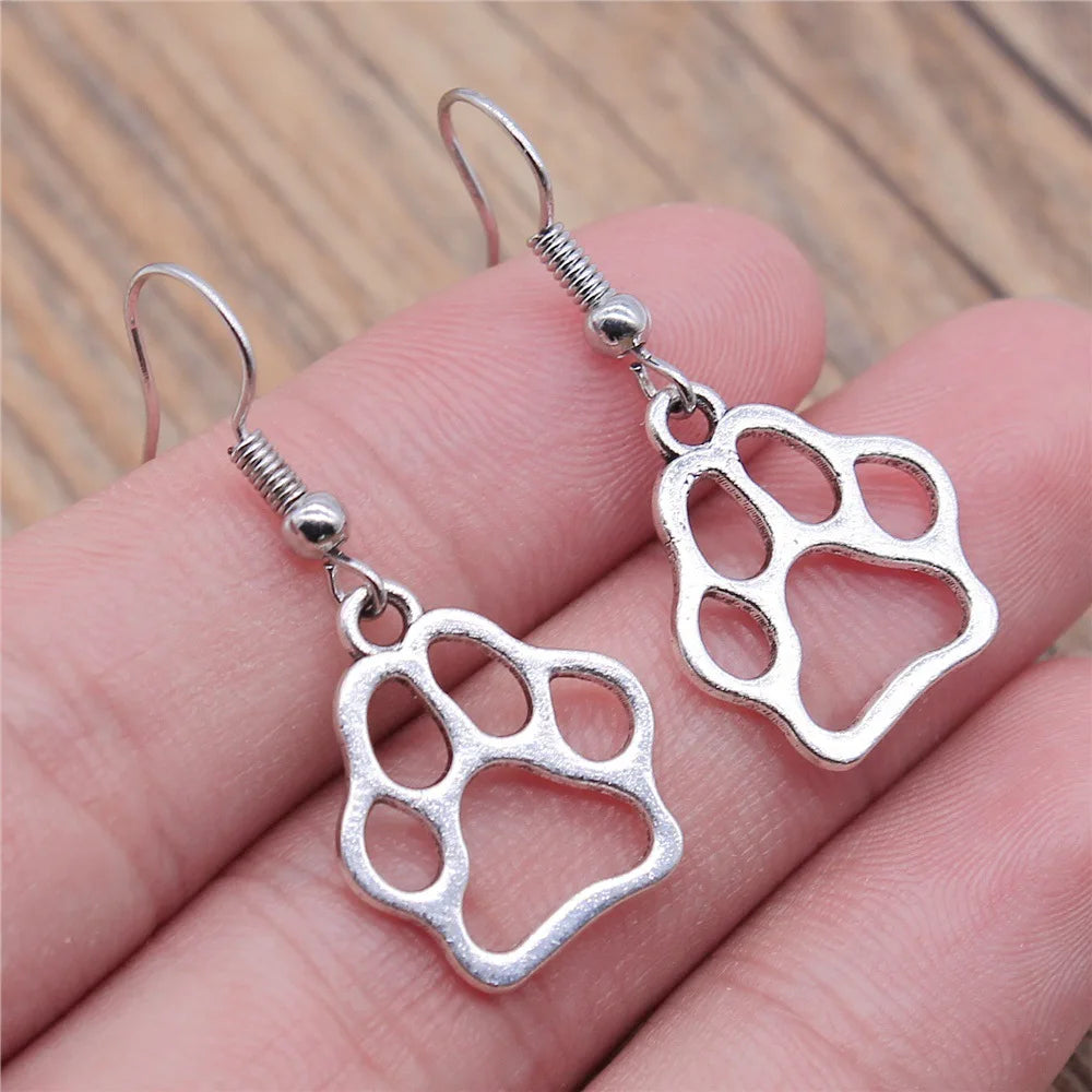 Vintage Black Pawprint Drop Earrings - Perfect Gift for Pet Lovers