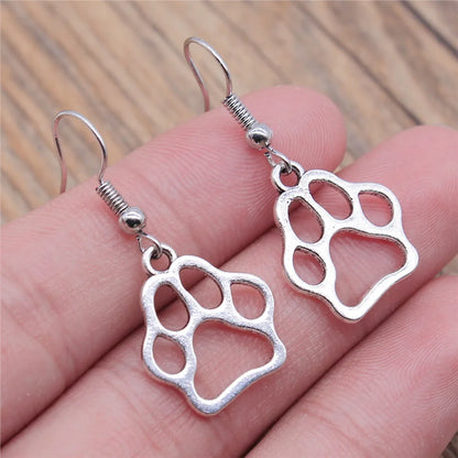 Vintage Black Pawprint Drop Earrings - Perfect Gift for Pet Lovers