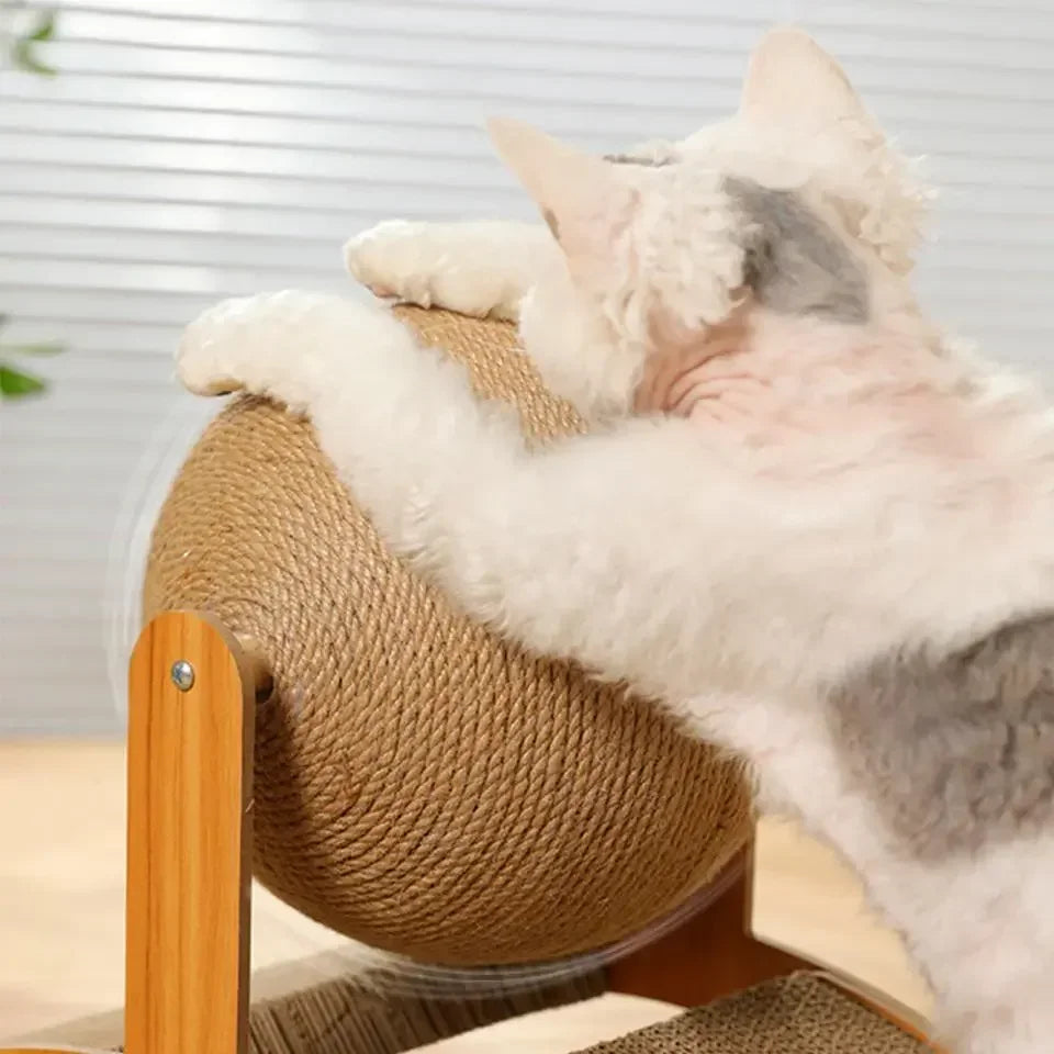 Mystery Paw 2-in-1 Wooden Cat Scratcher & Sisal Ball – Stylish Cat Furniture for Healthy Scratching