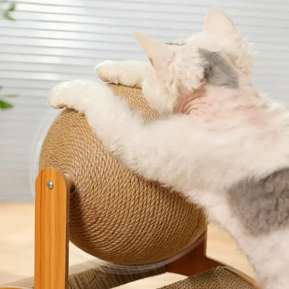 Mystery Paw 2-in-1 Wooden Cat Scratcher & Sisal Ball – Stylish Cat Furniture for Healthy Scratching