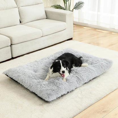 Long Plush Calming Bed - Cozy Retreat for Anxious Pets